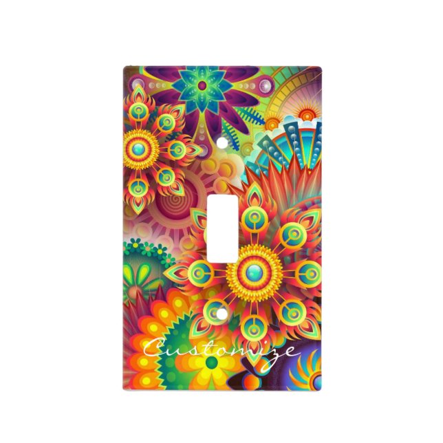 Hippie Groovy Techno Psychedelic Thunder_Cove Light Switch Cover (Front)