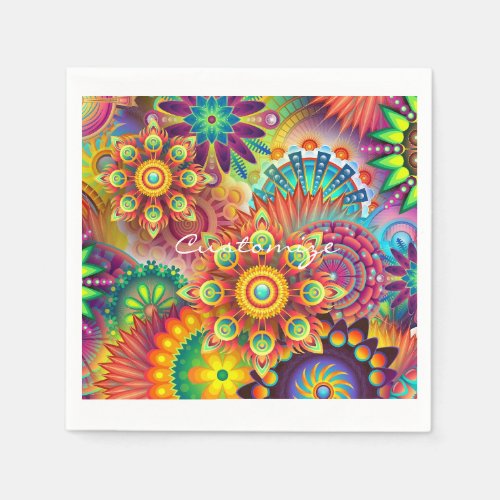 Hippie Groovy Techno Psychedelic Thunder_Cove Napkins