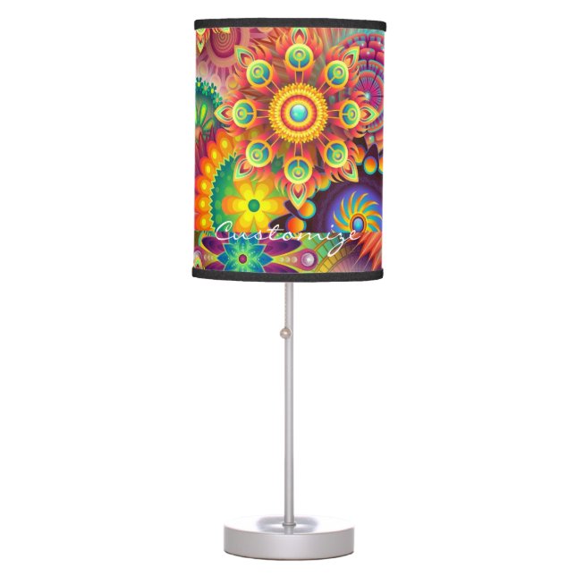 Hippie Groovy Techno Psychedelic Thunder_Cove Table Lamp (Front)