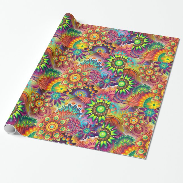 Hippie Groovy Techno Psychedelic Thunder_Cove Wrapping Paper (Unrolled)