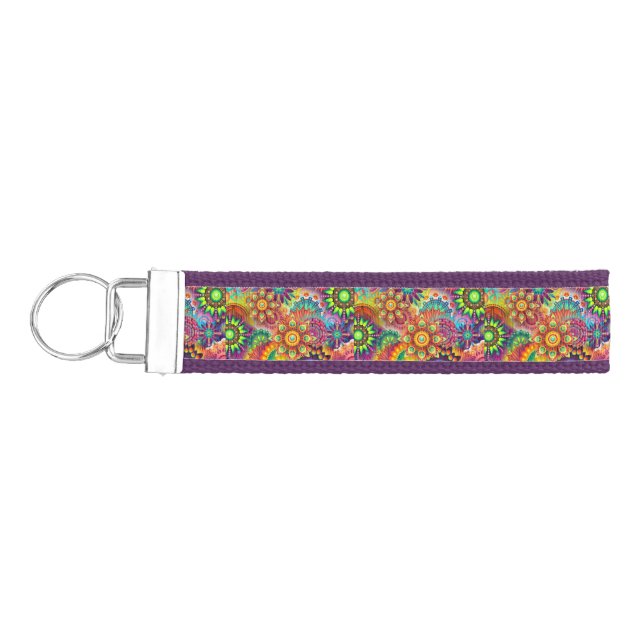 Hippie Groovy Techno Psychedelic Thunder_Cove Wrist Keychain (Keys on Left)