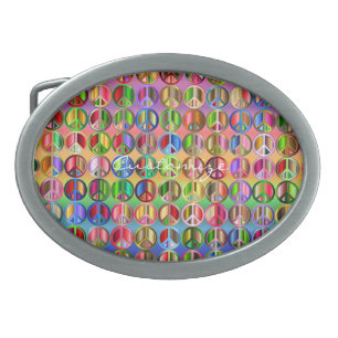 hippie groovyThunder_Cove diagonal peace symbols Belt Buckle