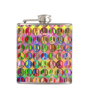 hippie groovyThunder_Cove peace symbols  Flask