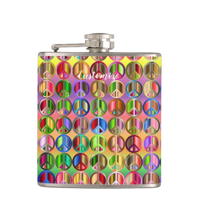 hippie groovyThunder_Cove peace symbols  Flask (Front)