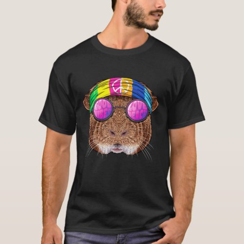 Hippie Guinea Pig Love Peace Sign 70s Hippie Anima T_Shirt
