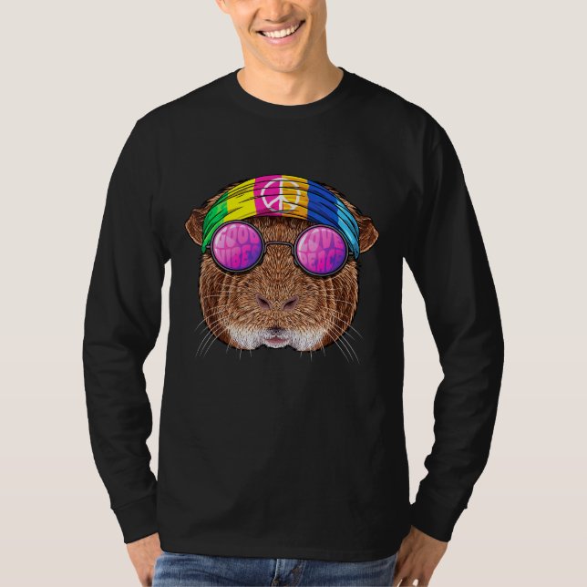Hippie Guinea Pig Love Peace Sign 70s Hippie Anima T-Shirt (Front)
