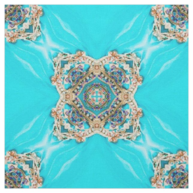 Hippie Gypsy Ethnic turquoise aqua blue bohemian Fabric (Swatch)