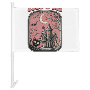 Hippie Halloween Cat Haunted House Vintage Design_ Car Flag
