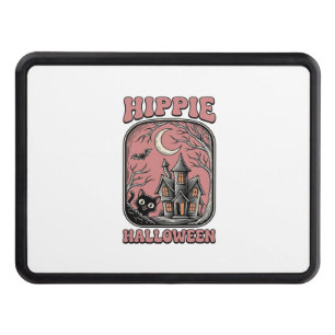 Hippie Halloween Cat Haunted House Vintage Design_ Hitch Cover