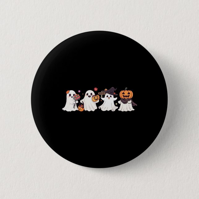Hippie Halloween Cute Ghost Boo Spooky Season Pump Button (Front)