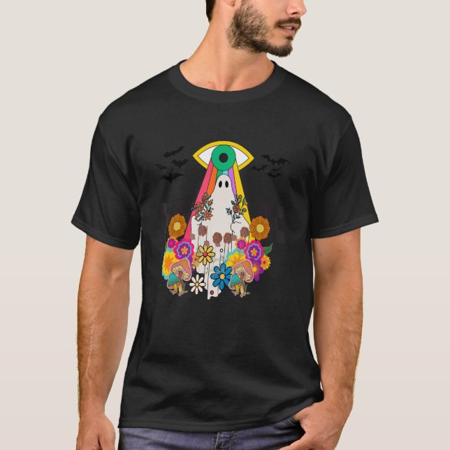 HIPPIE HALLOWEEN CUTE GHOST FLORAL SPOOKY GROOVY T T-Shirt (Front)