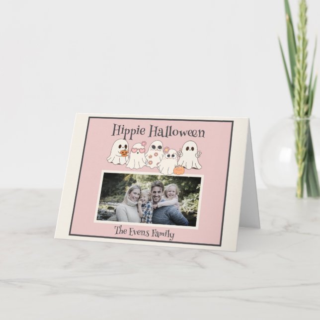 Hippie Halloween Cute hippie Ghosts photo folded Card (Front)