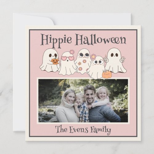 Hippie Halloween Cute hippie Ghosts photo Holiday Card