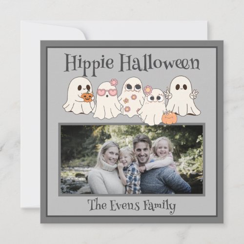 Hippie Halloween Cute hippie Ghosts photo Holiday Card