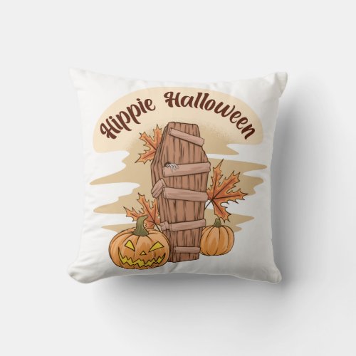 Hippie Halloween Ghost Funny Halloween Groovy Throw Pillow