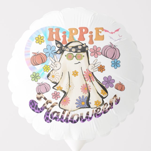 Hippie Halloween Ghost Retro Halloween Balloon (Front)
