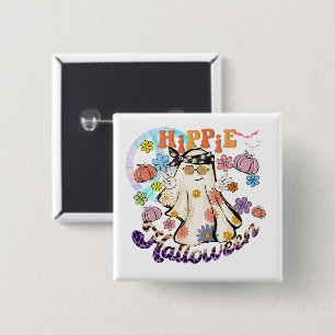 Hippie Halloween Ghost Retro Halloween Button
