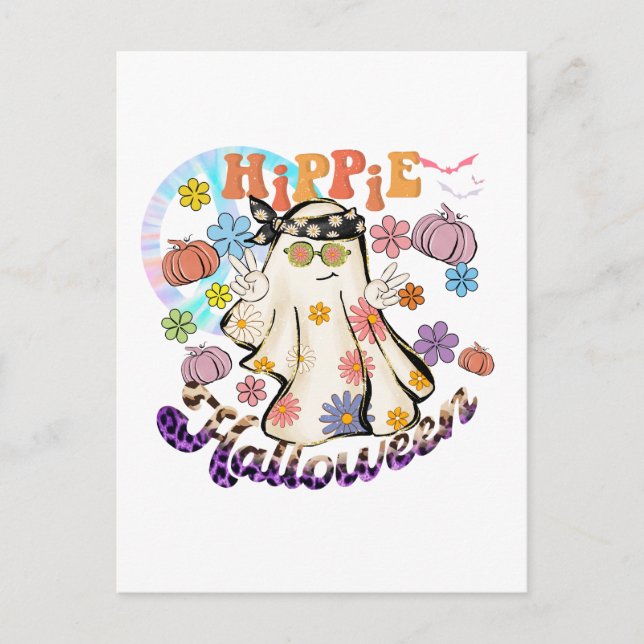 Hippie Halloween Ghost Retro Halloween Postcard (Front)