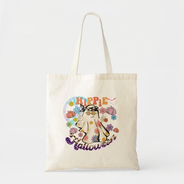 Hippie Halloween Ghost Retro Halloween Tote Bag (Front)