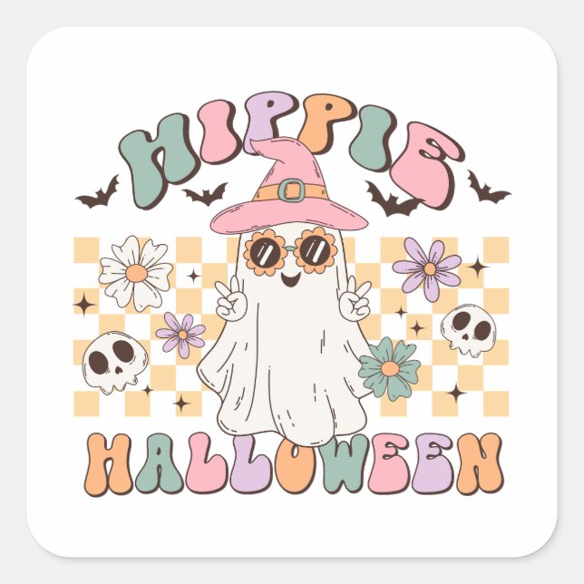Hippie Halloween Groovy Retro Square Sticker (Front)