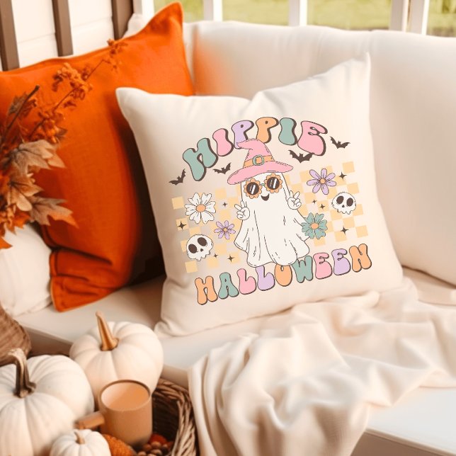 Hippie Halloween Groovy Retro Throw Pillow (Creator Uploaded)