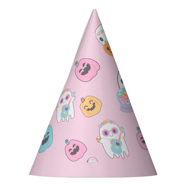 Hippie Halloween Pink Ghost Party Hat (Left)