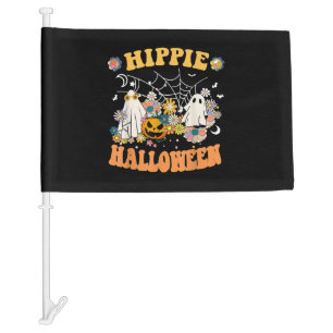 Hippie Halloween Retro Floral Ghost Pumpkin Car Flag