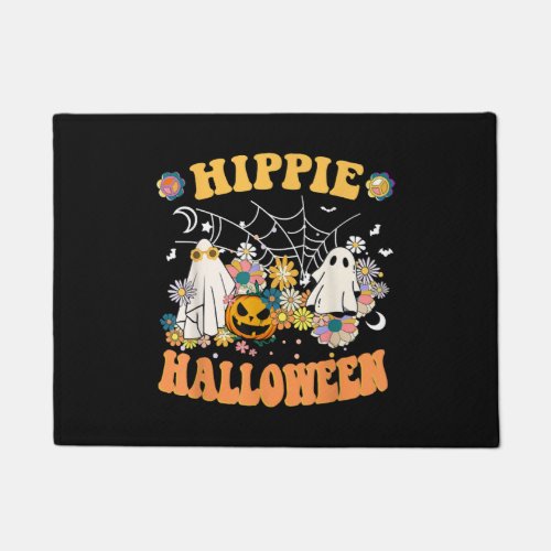 Hippie Halloween Retro Floral Ghost Pumpkin Doormat