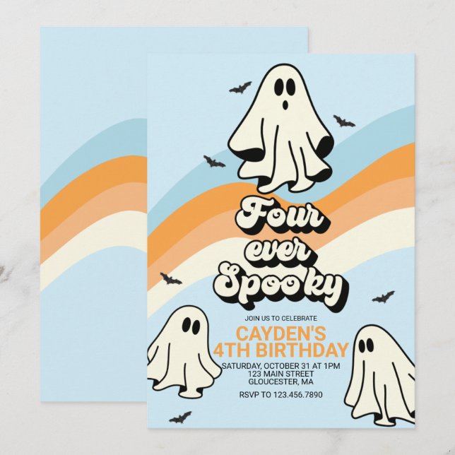 Hippie Halloween Retro Ghost Four ever Spooky Invitation (Front/Back)