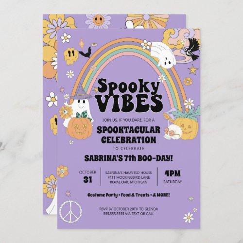 Hippie Halloween Retro Vibes Spooky Ghost Birthday Invitation