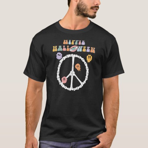 Hippie Halloween Skeleton Peace Sign for Teens in  T_Shirt