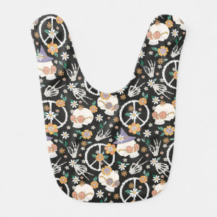 Hippie Halloween Skulls and Flowers Pattern Baby Bib