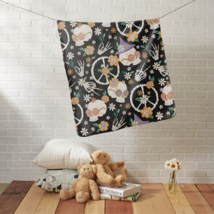 Hippie Halloween Skulls and Flowers Pattern Baby Blanket