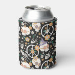 Hippie Halloween Skulls and Flowers Pattern Can Cooler