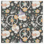Hippie Halloween Skulls and Flowers Pattern Fabric