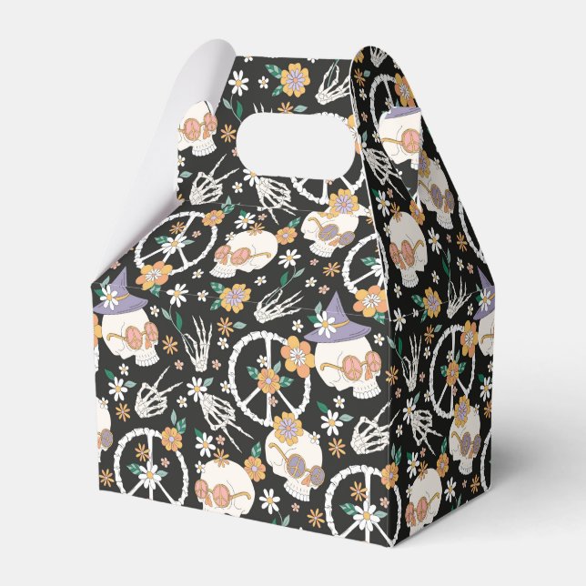 Hippie Halloween Skulls and Flowers Pattern Favor Boxes (Front Side)