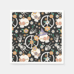 Hippie Halloween Skulls and Flowers Pattern Napkins