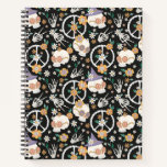 Hippie Halloween Skulls and Flowers Pattern Notebook