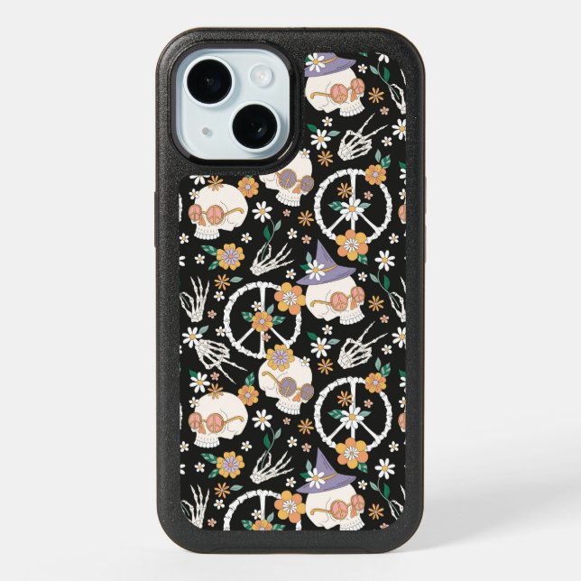 Hippie Halloween Skulls and Flowers Pattern Otterbox iPhone Case (Back)