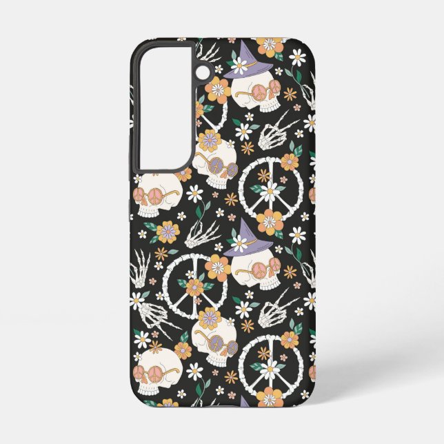 Hippie Halloween Skulls and Flowers Pattern Samsung Galaxy Case (Back)