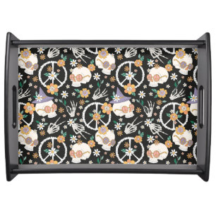 Hippie Halloween Skulls and Flowers Pattern Serving Tray