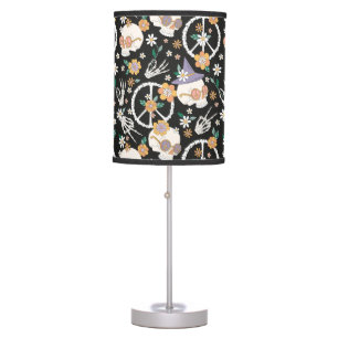 Hippie Halloween Skulls and Flowers Pattern Table Lamp