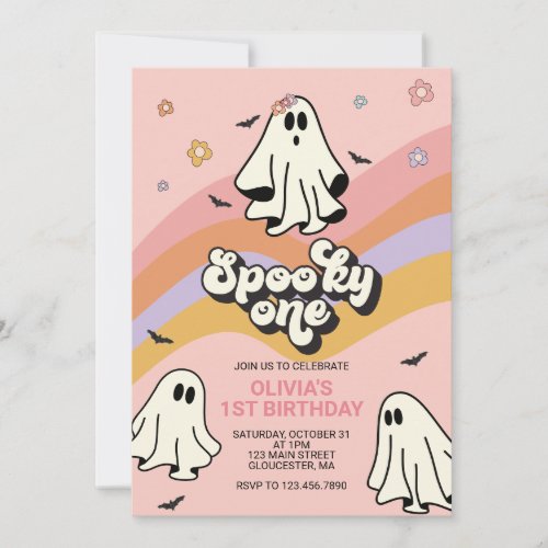 Hippie Halloween Spooky One Birthday Invitation