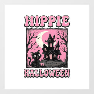 Hippie Halloween Vintage Haunted House Cat Shirt_1 Floor Decals