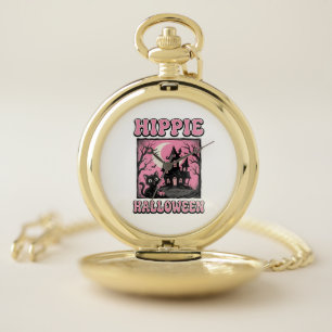Hippie Halloween Vintage Haunted House Cat Shirt_1 Pocket Watch