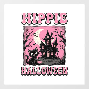 Hippie Halloween Vintage Haunted House Cat Shirt_1 Window Cling