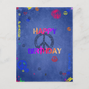 Hippie Happy Birthday Card Blue Postcard