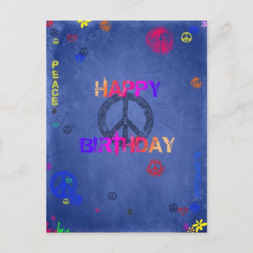 Hippie Happy Birthday Card Blue Postcard