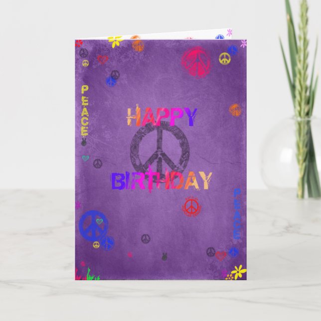 Hippie Happy Birthday Card Purple (Front)