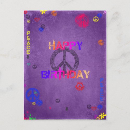 Hippie Happy Birthday Postcard in Purple